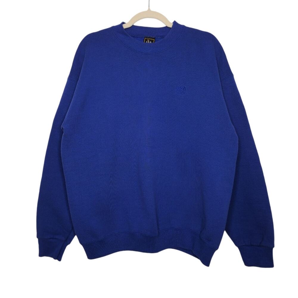 Vintage USA Olympics Kanye Blue Spellout Logo Large Crewneck Sweatshirt 90s